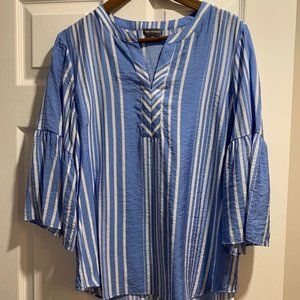 Van Heusen Blue and White 3/4 Sleeve Blouse